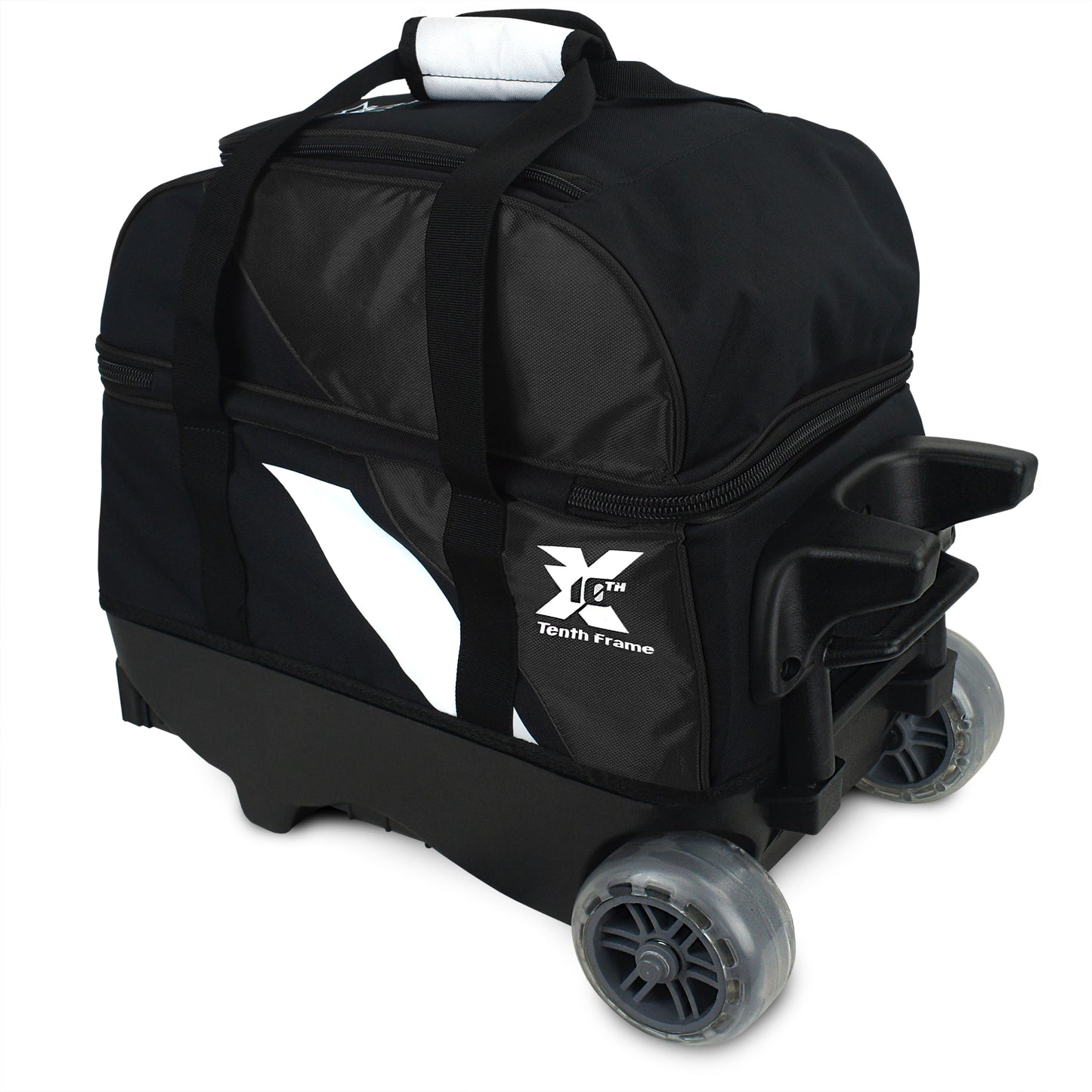 Tenth Frame Deluxe Double - 2 Ball Roller Bowling Bag (Black - Rear 3/4)