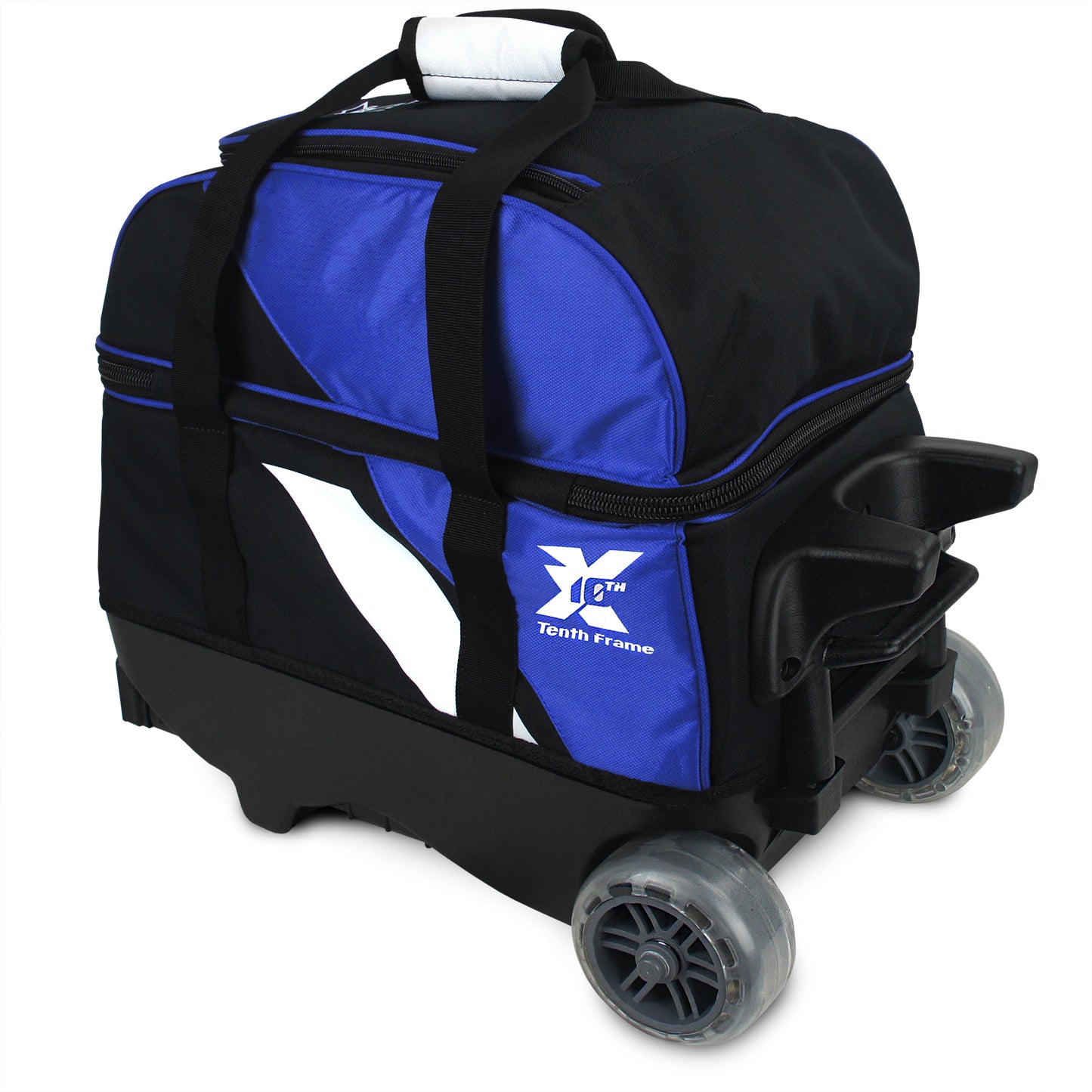 Tenth Frame Deluxe Double - 2 Ball Roller Bowling Bag (Blue - Rear 3/4)