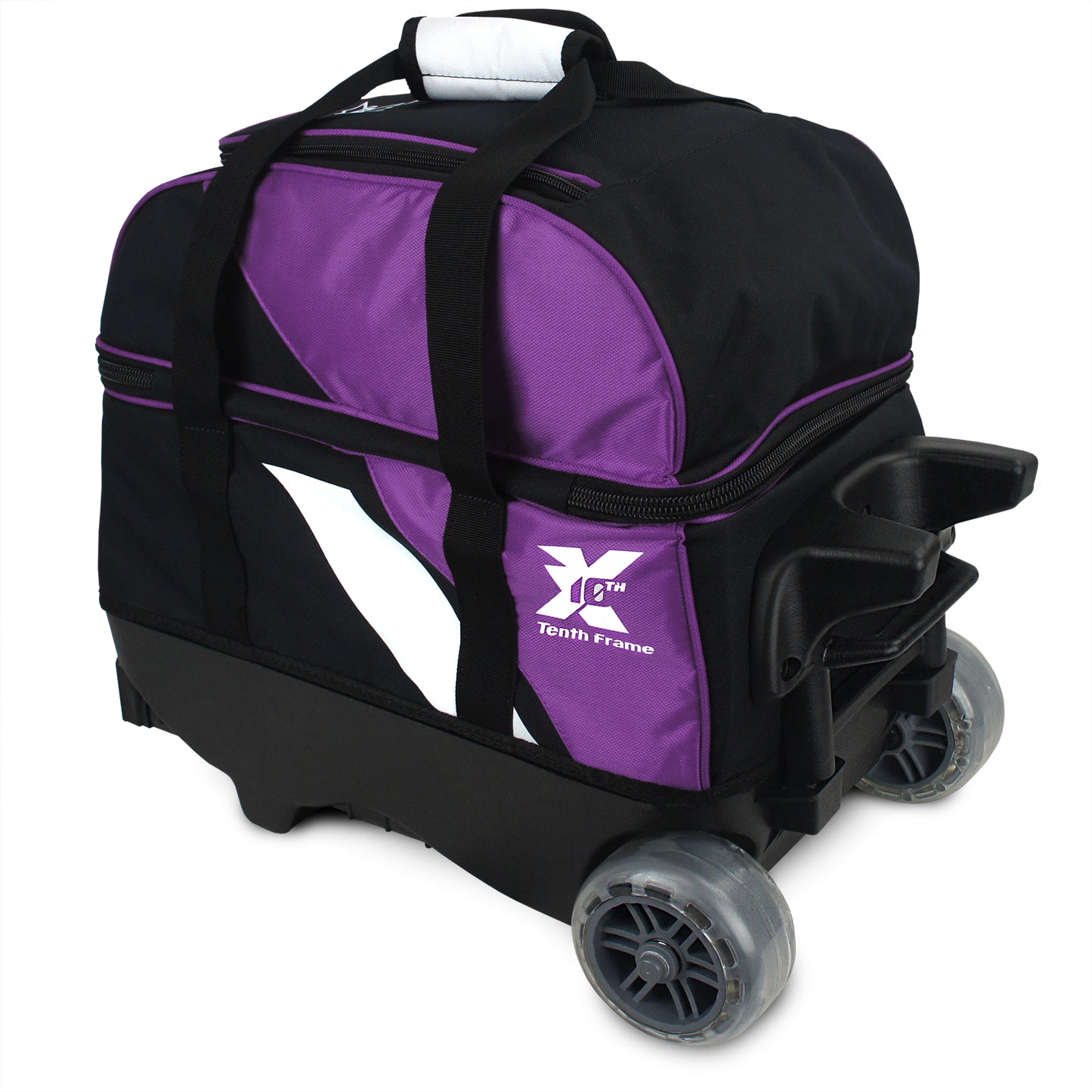 Tenth Frame Deluxe Double - 2 Ball Roller Bowling Bag (Purple - Rear 3/4)