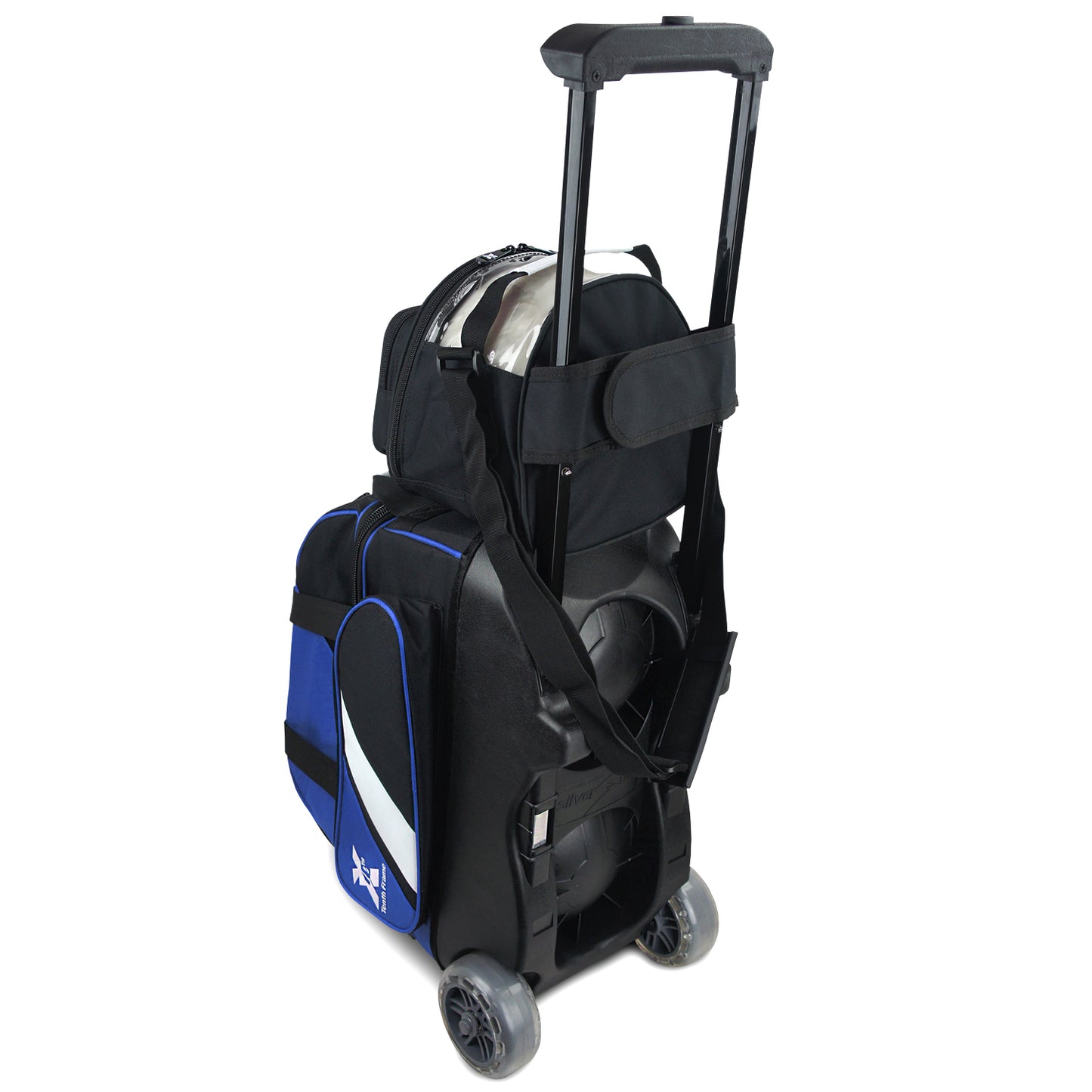 Tenth Frame Deluxe Double Bundle - 2 Ball Roller with a 1 Ball Add-On Bowling Bag (Blue - Back)