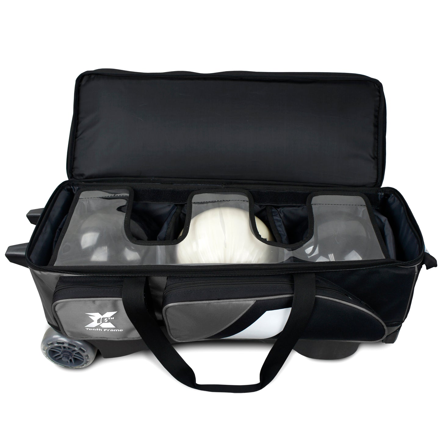 Tenth Frame Deluxe Triple - 3 Ball Roller Bowling Bag (Grey - Ball Compartment)