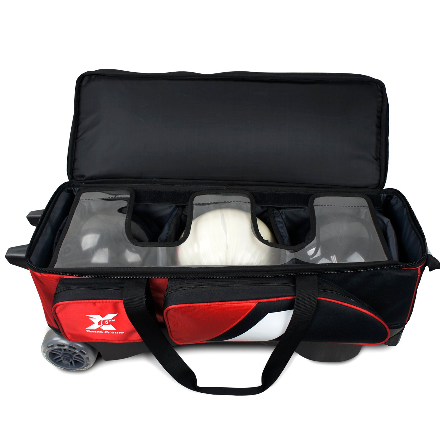 Tenth Frame Deluxe Triple - 3 Ball Roller Bowling Bag (Red - Ball Compartment)