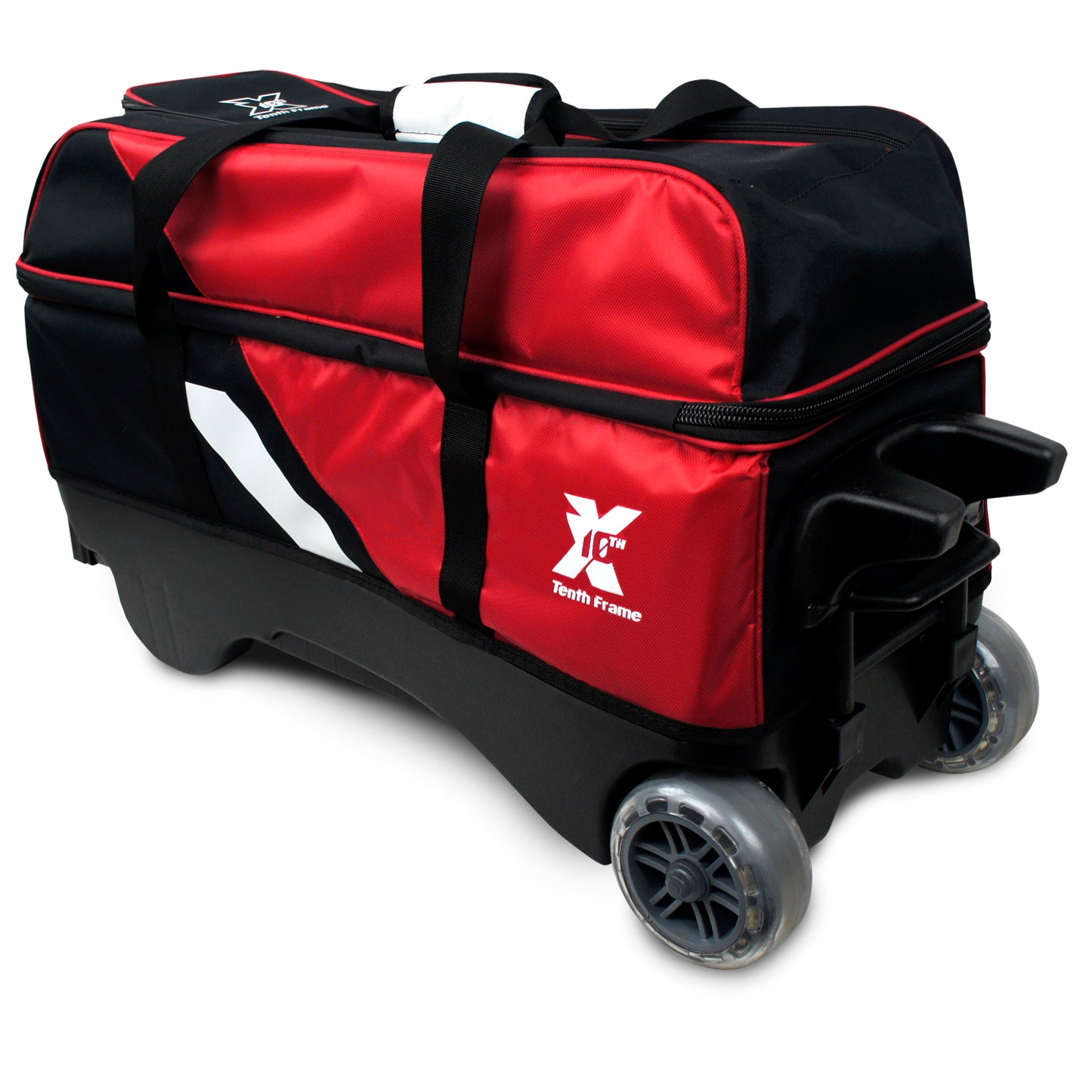 Tenth Frame Deluxe Triple - 3 Ball Roller Bowling Bag (Red - Rear 3/4)