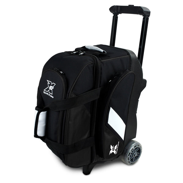 Tenth Frame Deluxe Double Roller Bowling Bag Black Tenth Frame Bowling